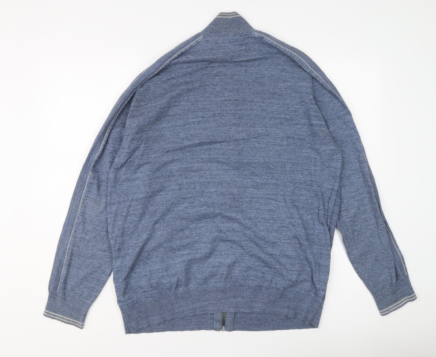 Marks and Spencer Mens Blue Round Neck Cotton Full Zip Jumper Size XL Long Sleeve