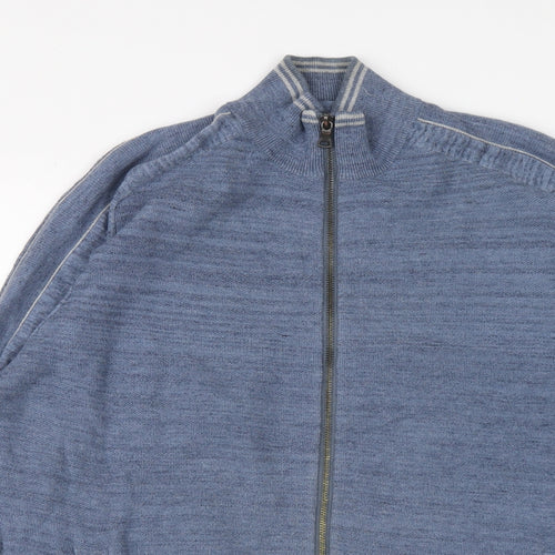 Marks and Spencer Mens Blue Round Neck Cotton Full Zip Jumper Size XL Long Sleeve