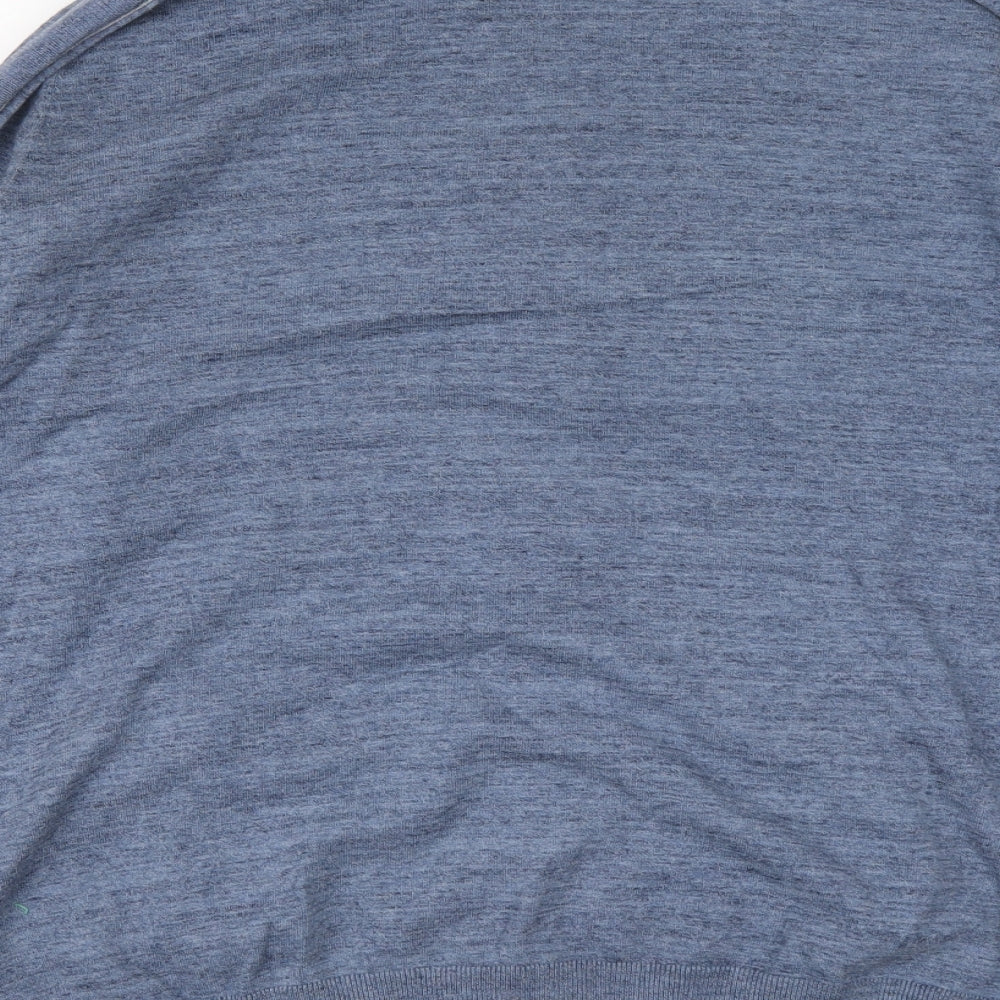 Marks and Spencer Mens Blue Round Neck Cotton Full Zip Jumper Size XL Long Sleeve