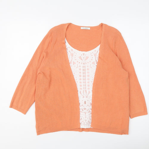 Classic Womens Orange Round Neck Viscose Pullover Jumper Size 18 - Cardigan Effect