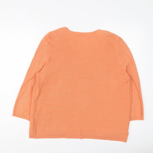 Classic Womens Orange Round Neck Viscose Pullover Jumper Size 18 - Cardigan Effect