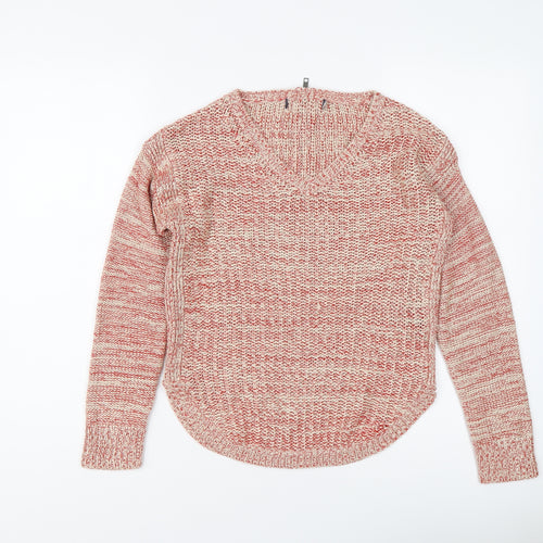 Marks and Spencer Womens Red V-Neck Acrylic Pullover Jumper Size 8
