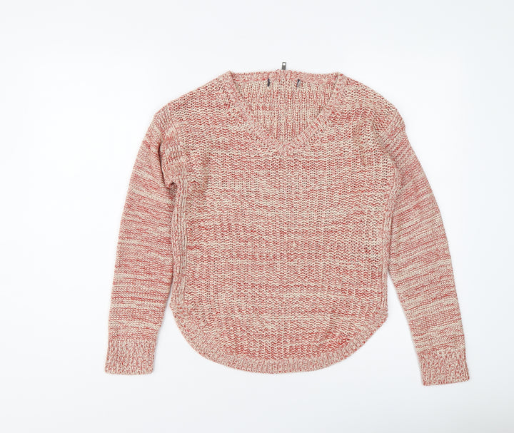 Marks and Spencer Womens Red V-Neck Acrylic Pullover Jumper Size 8