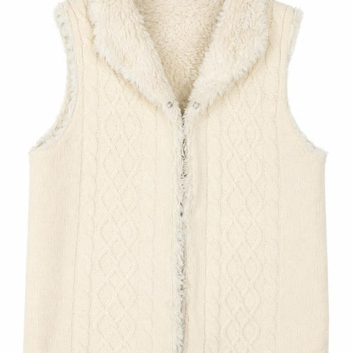 Mexx Womens Ivory Wool Gilet Coatigan Size M Hook & Eye - Cable Knit