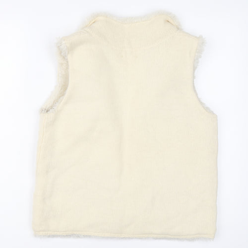 Mexx Womens Ivory Wool Gilet Coatigan Size M Hook & Eye - Cable Knit