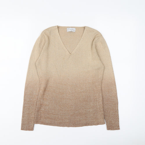 Emerco Womens Gold V-Neck Cotton Pullover Jumper Size 8