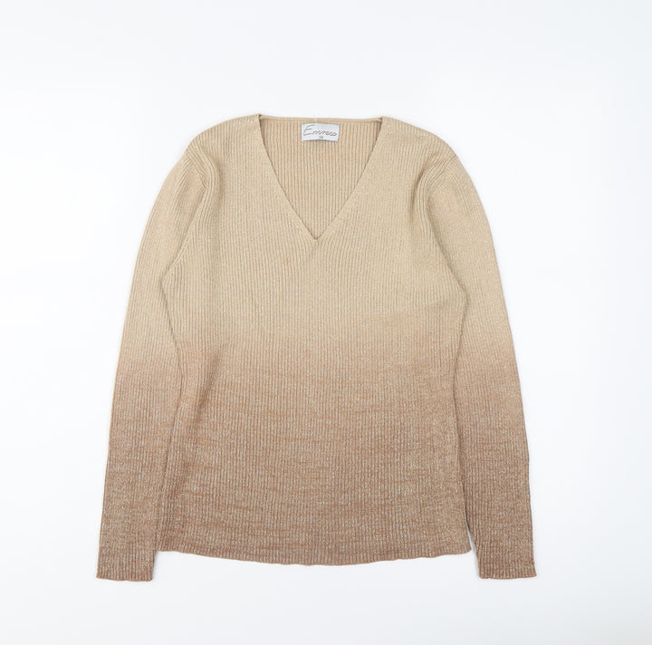 Emerco Womens Gold V-Neck Cotton Pullover Jumper Size 8