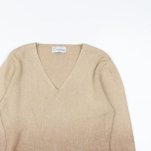Emerco Womens Gold V-Neck Cotton Pullover Jumper Size 8
