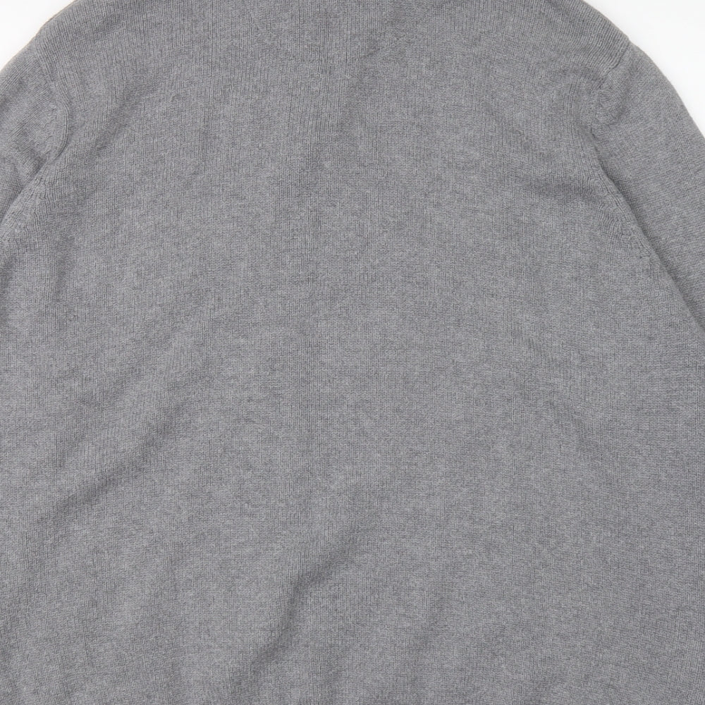 Atlantic Bay Mens Grey Round Neck Cotton Henley Jumper Size XL Long Sleeve