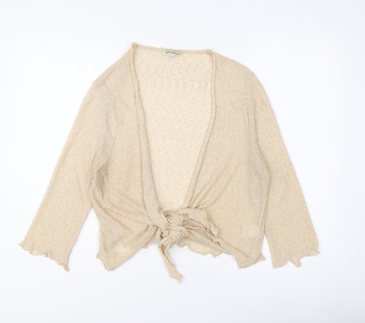 Tommy & Kate Womens Beige V-Neck Acrylic Cardigan Jumper Size 16 - Knot Front