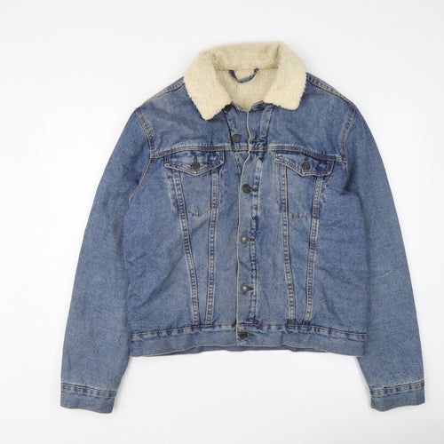 New Look Mens Blue Jacket Size L Button - Sherpa Collar