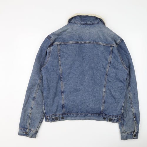 New Look Mens Blue Jacket Size L Button - Sherpa Collar