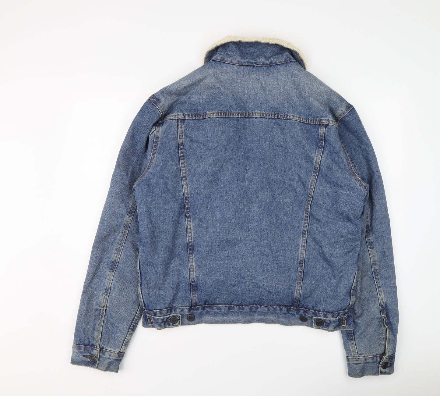 New Look Mens Blue Jacket Size L Button - Sherpa Collar