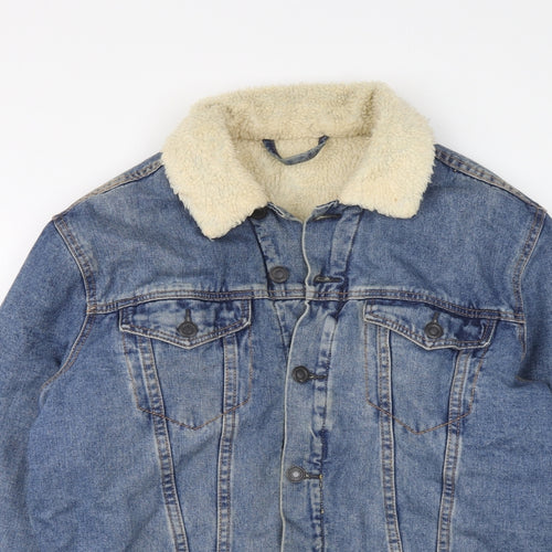 New Look Mens Blue Jacket Size L Button - Sherpa Collar