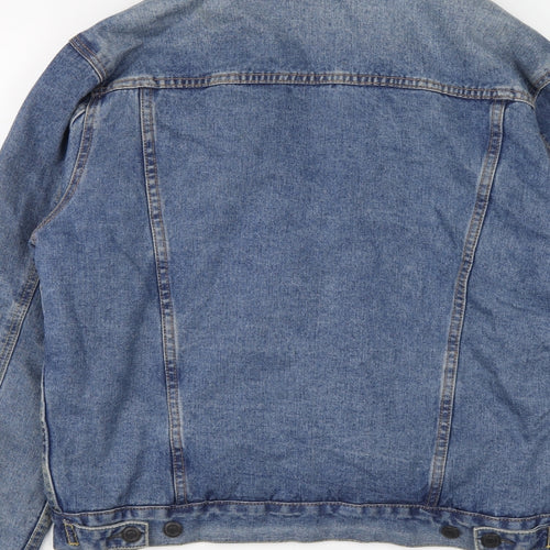New Look Mens Blue Jacket Size L Button - Sherpa Collar