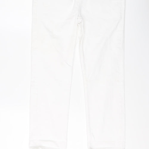 Marks and Spencer Womens White Cotton Straight Jeans Size 12 L25 in Slim Button