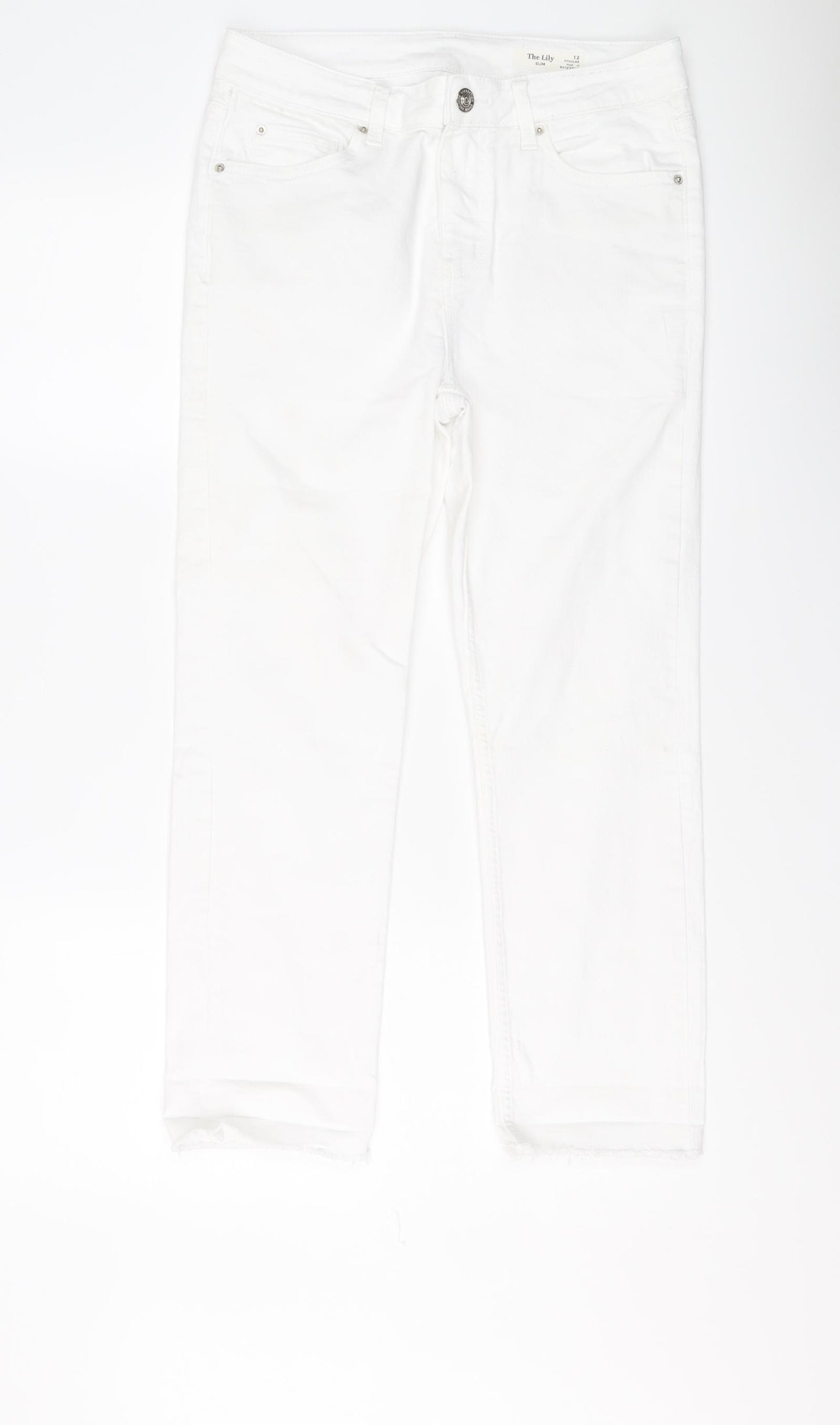 Marks and Spencer Womens White Cotton Straight Jeans Size 12 L25 in Slim Button