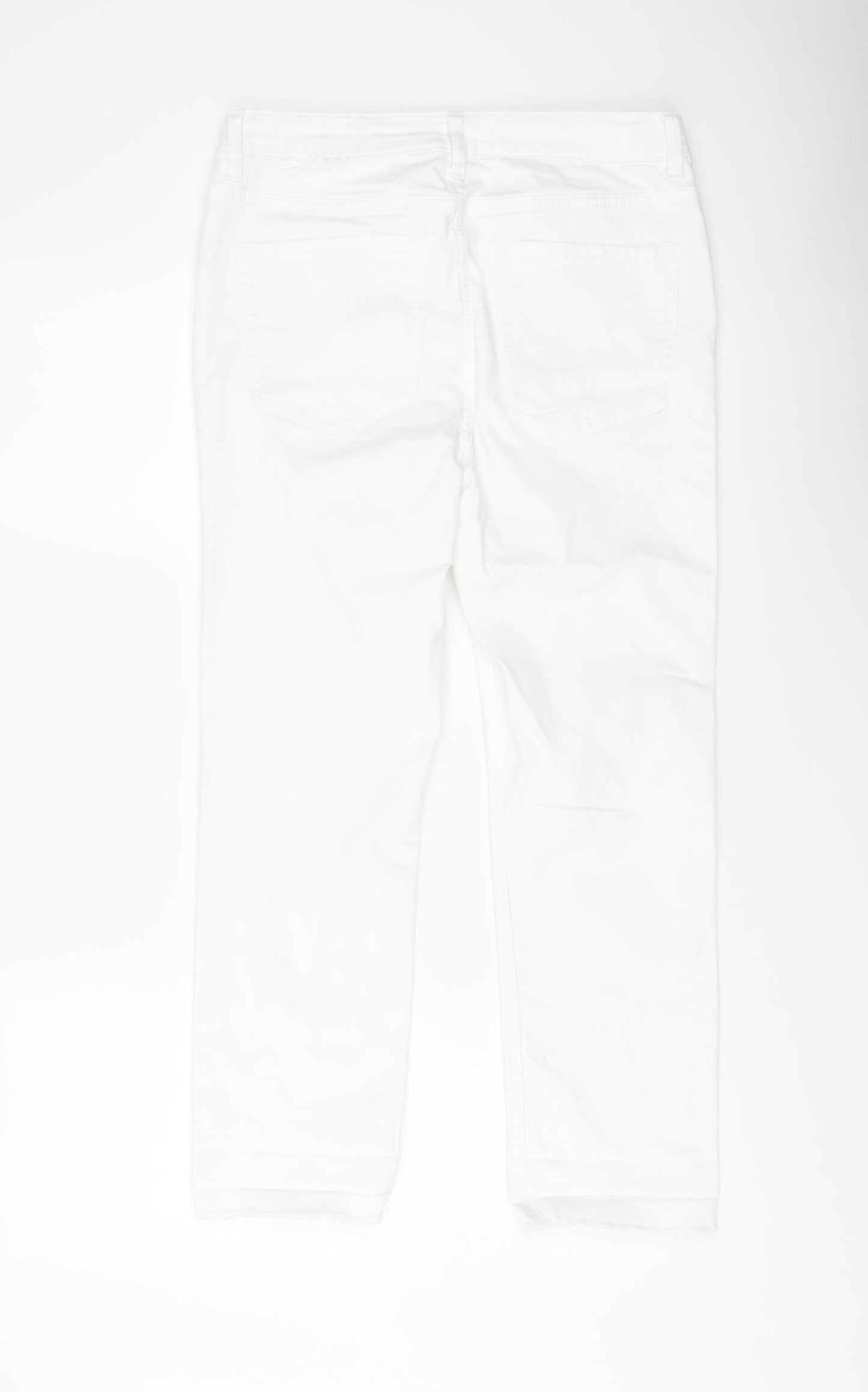 Marks and Spencer Womens White Cotton Straight Jeans Size 12 L25 in Slim Button
