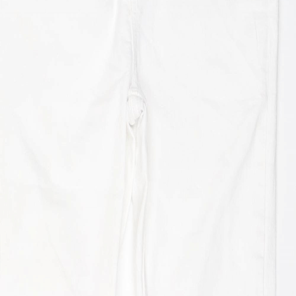 Marks and Spencer Womens White Cotton Straight Jeans Size 12 L25 in Slim Button
