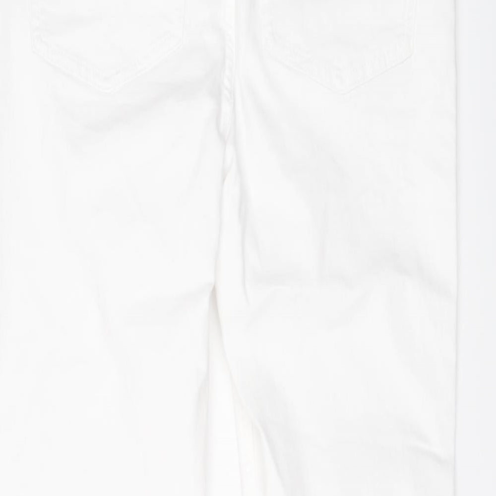 Marks and Spencer Womens White Cotton Straight Jeans Size 12 L25 in Slim Button
