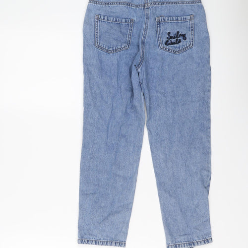 NEXT Girls Blue Cotton Straight Jeans Size 9 Years Regular Button - Smiley Face
