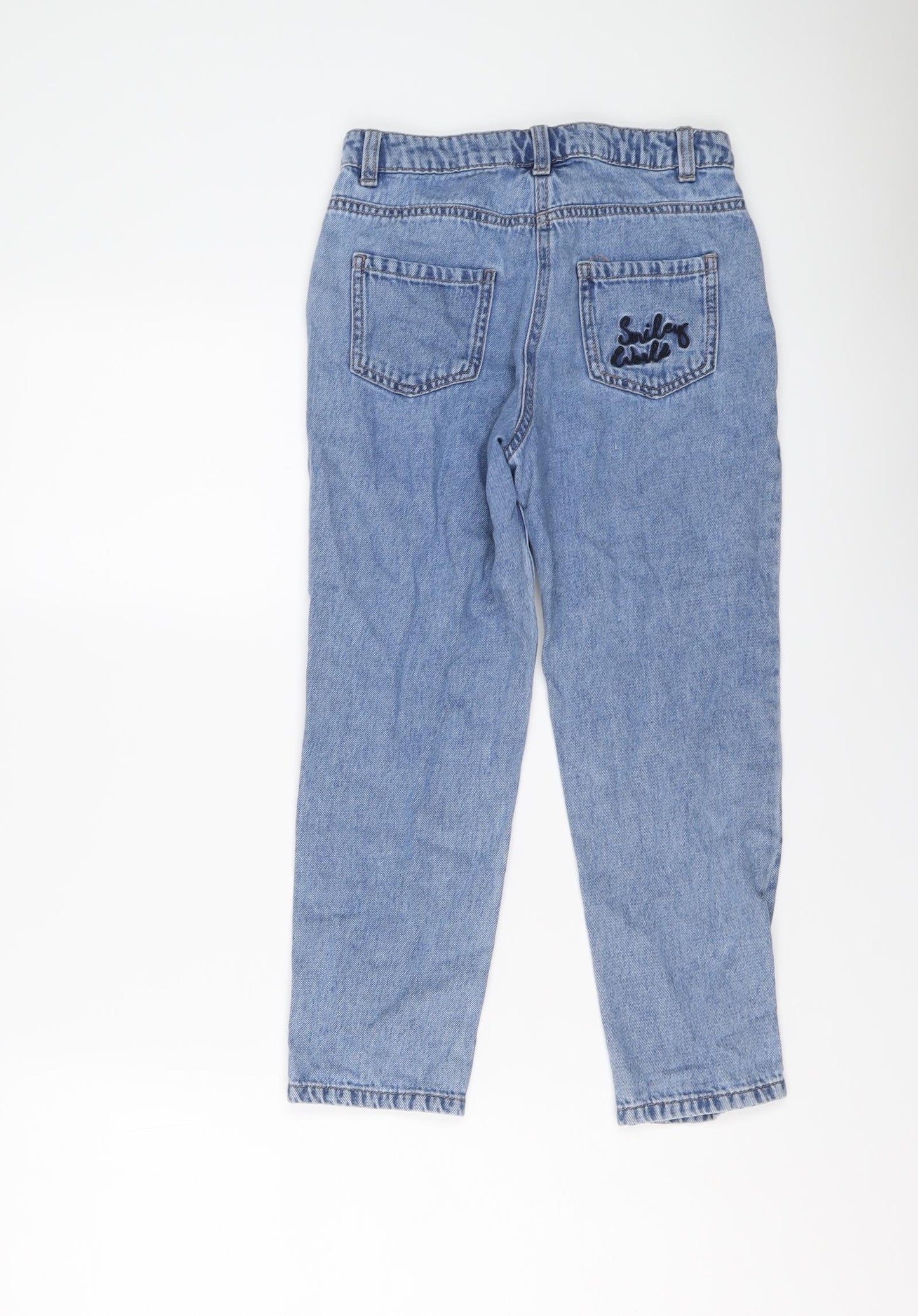 NEXT Girls Blue Cotton Straight Jeans Size 9 Years Regular Button - Smiley Face