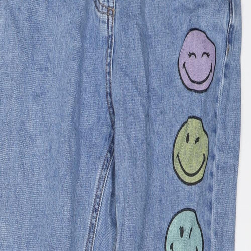 NEXT Girls Blue Cotton Straight Jeans Size 9 Years Regular Button - Smiley Face