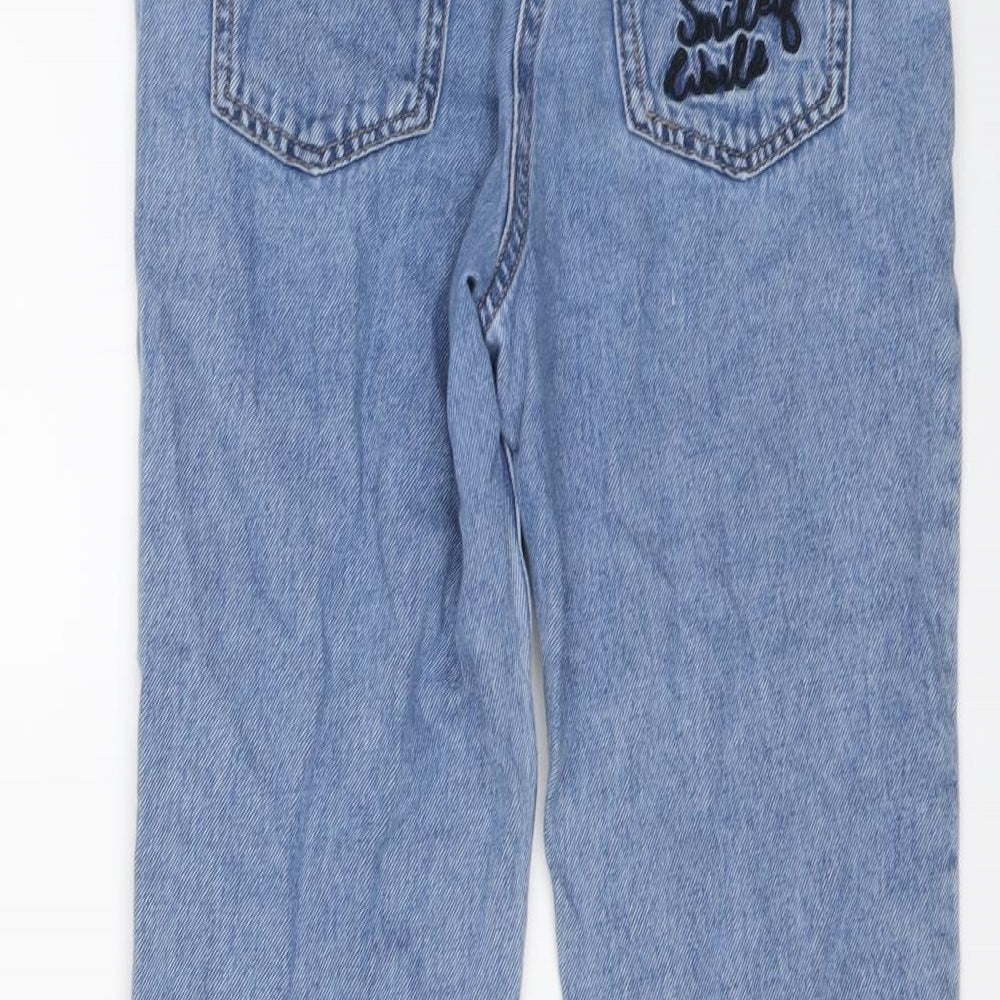 NEXT Girls Blue Cotton Straight Jeans Size 9 Years Regular Button - Smiley Face