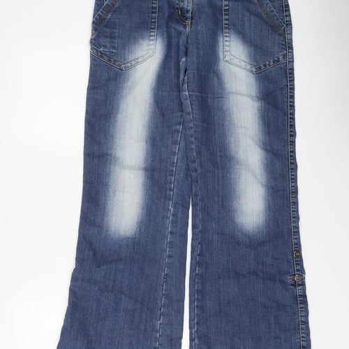 E-vie Womens Blue Cotton Wide-Leg Jeans Size 12 L31 in Regular Button