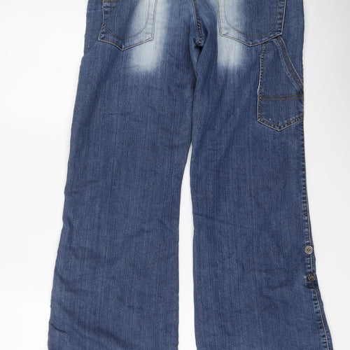 E-vie Womens Blue Cotton Wide-Leg Jeans Size 12 L31 in Regular Button