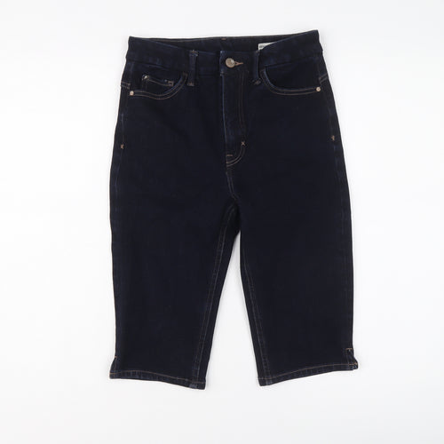 Marks and Spencer Womens Blue Cotton Skimmer Shorts Size 8 L12 in Regular Button