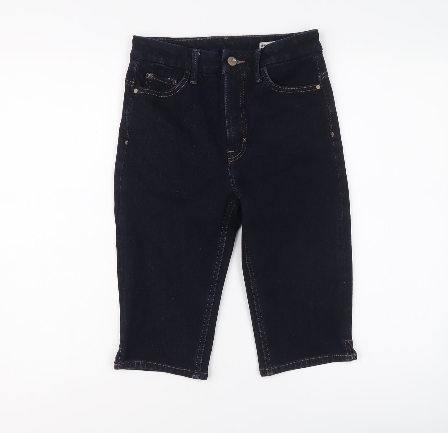 Marks and Spencer Womens Blue Cotton Skimmer Shorts Size 8 L12 in Regular Button