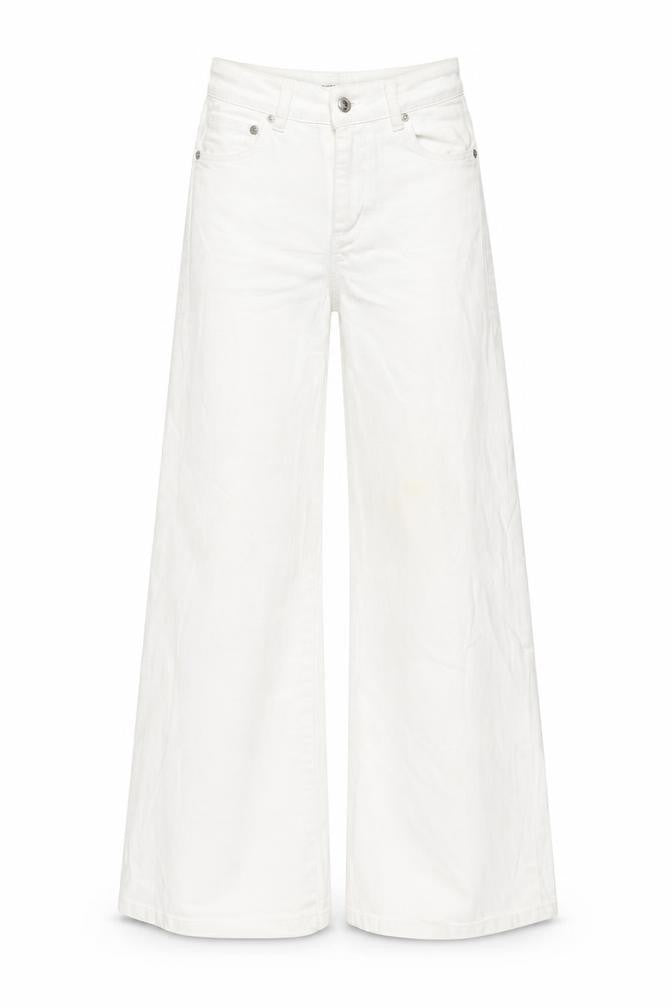 Mango Womens Ivory Cotton Wide-Leg Jeans Size 6 L25 in Regular Button