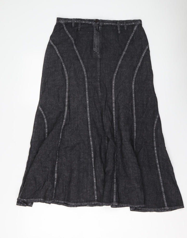 Giorgia Netti Womens Grey Linen Swing Skirt Size 16 Button