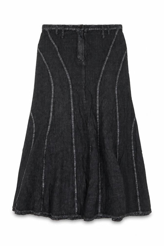 Front view of Giorgia Netti women’s grey linen swing skirt, size UK 16, button