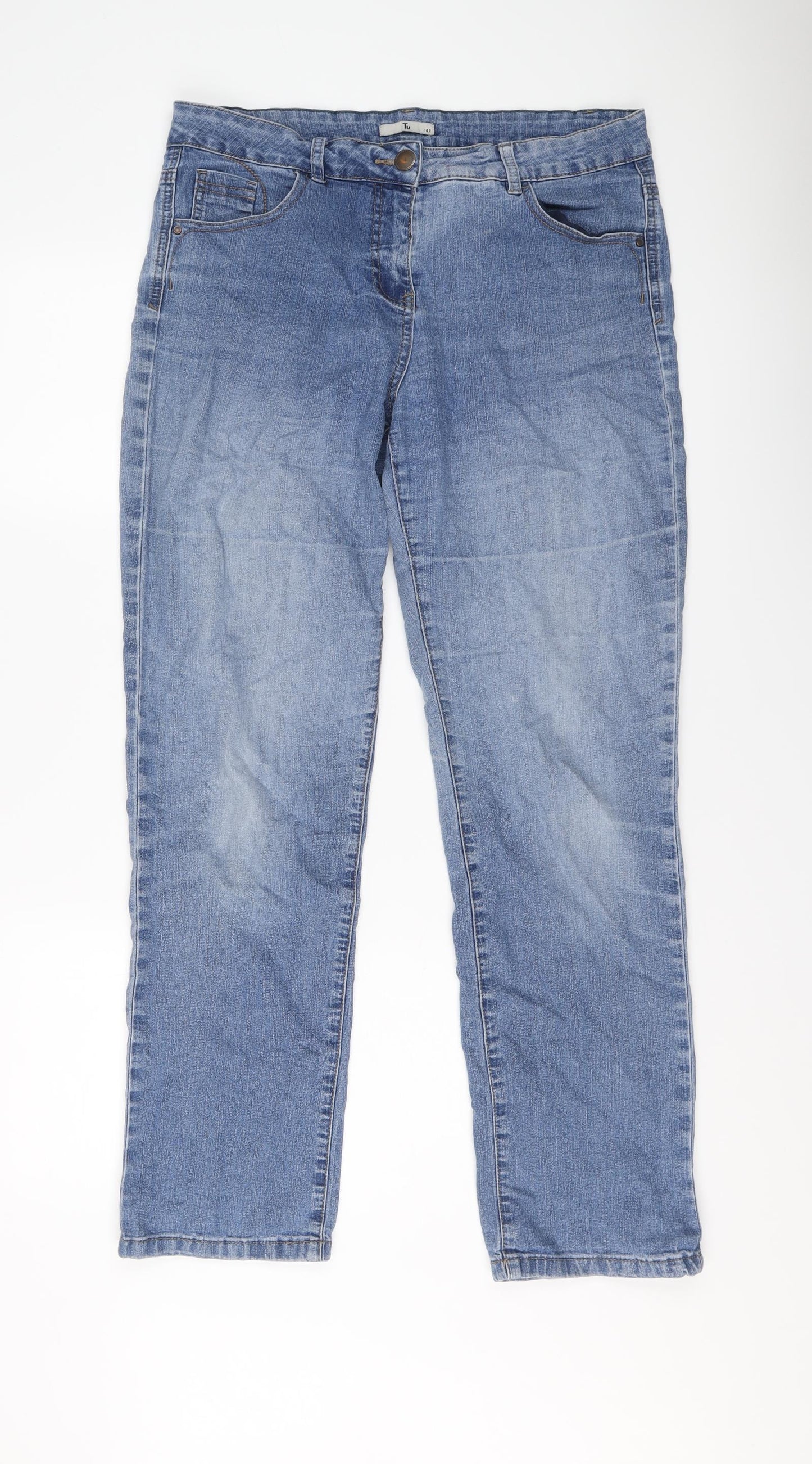 TU Womens Blue Cotton Straight Jeans Size 14 L30 in Regular Button