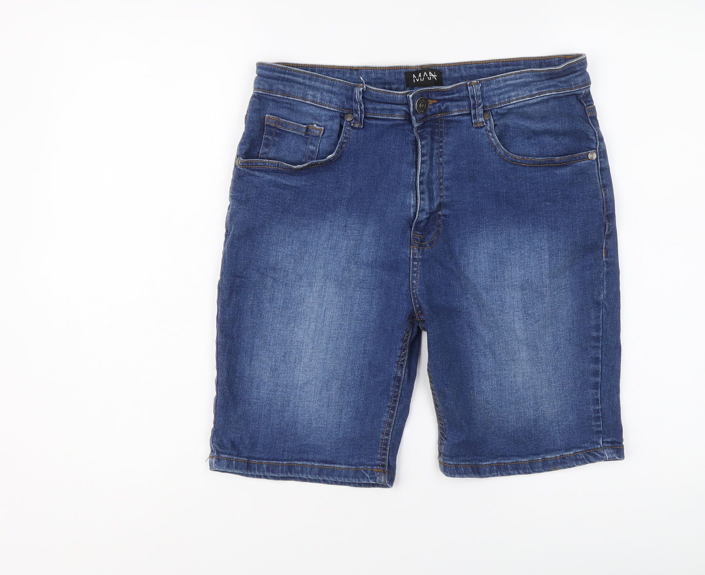 Boohoo Mens Blue Cotton Bermuda Shorts Size 34 in L8 in Regular Button