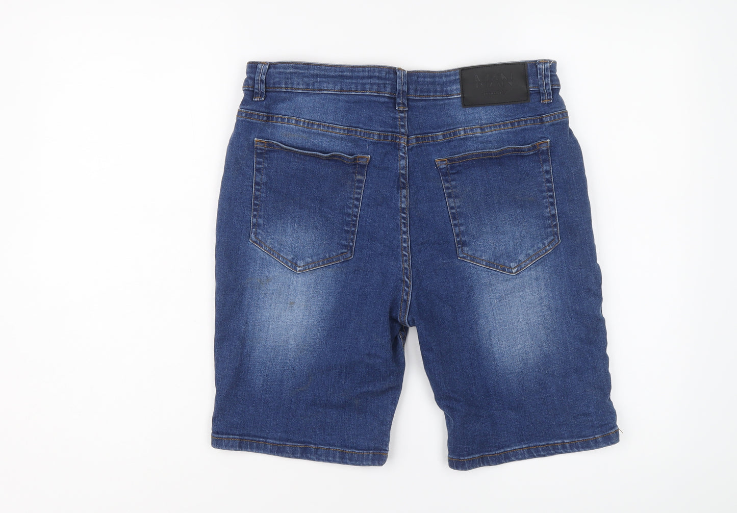 Boohoo Mens Blue Cotton Bermuda Shorts Size 34 in L8 in Regular Button