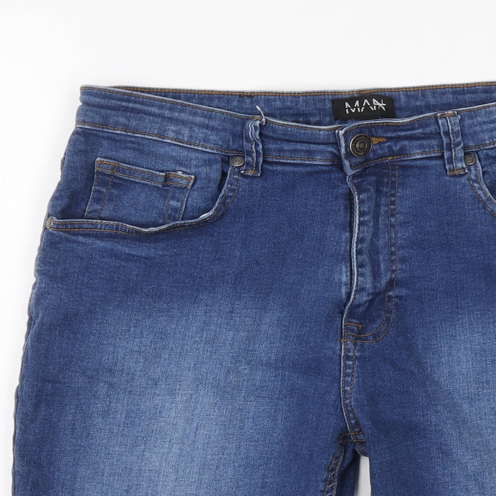 Boohoo Mens Blue Cotton Bermuda Shorts Size 34 in L8 in Regular Button