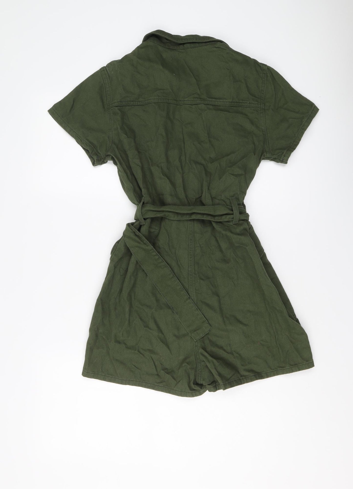 Denim & Co. Womens Green Cotton Playsuit One-Piece Size 8 Button