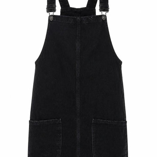 New Look Womens Black Cotton Pinafore/Dungaree Dress Size 6 Square Neck Buckle