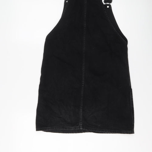 New Look Womens Black Cotton Pinafore/Dungaree Dress Size 6 Square Neck Buckle