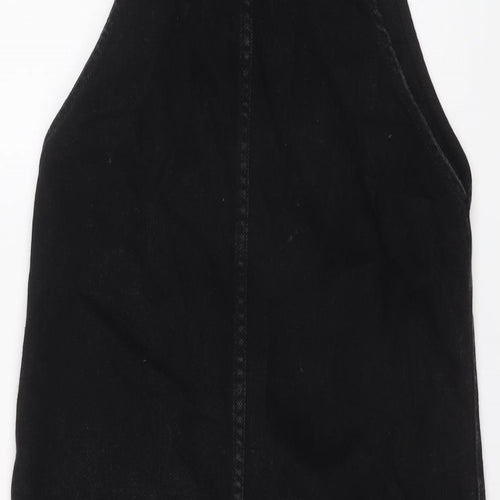 New Look Womens Black Cotton Pinafore/Dungaree Dress Size 6 Square Neck Buckle