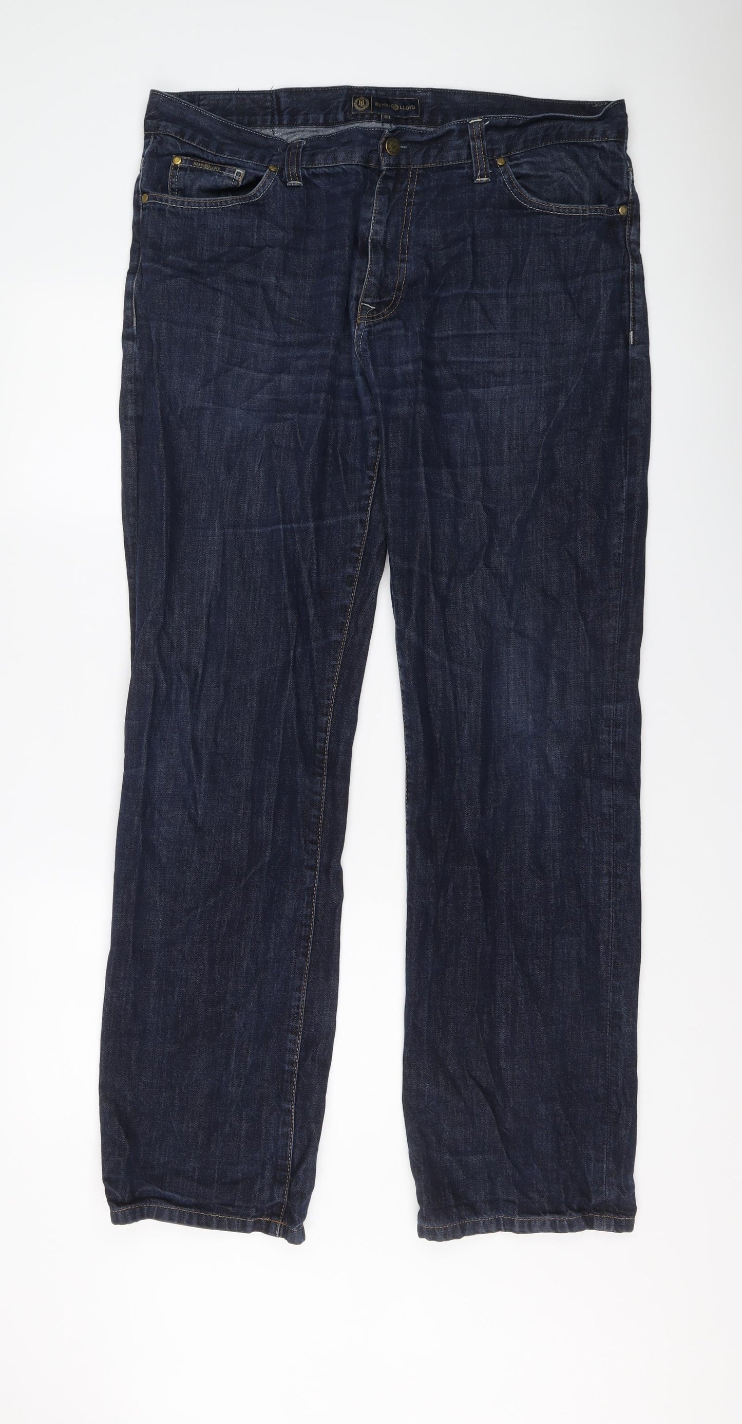 Henri Lloyd Mens Blue Cotton Straight Jeans Size 38 in L33 in Regular Button
