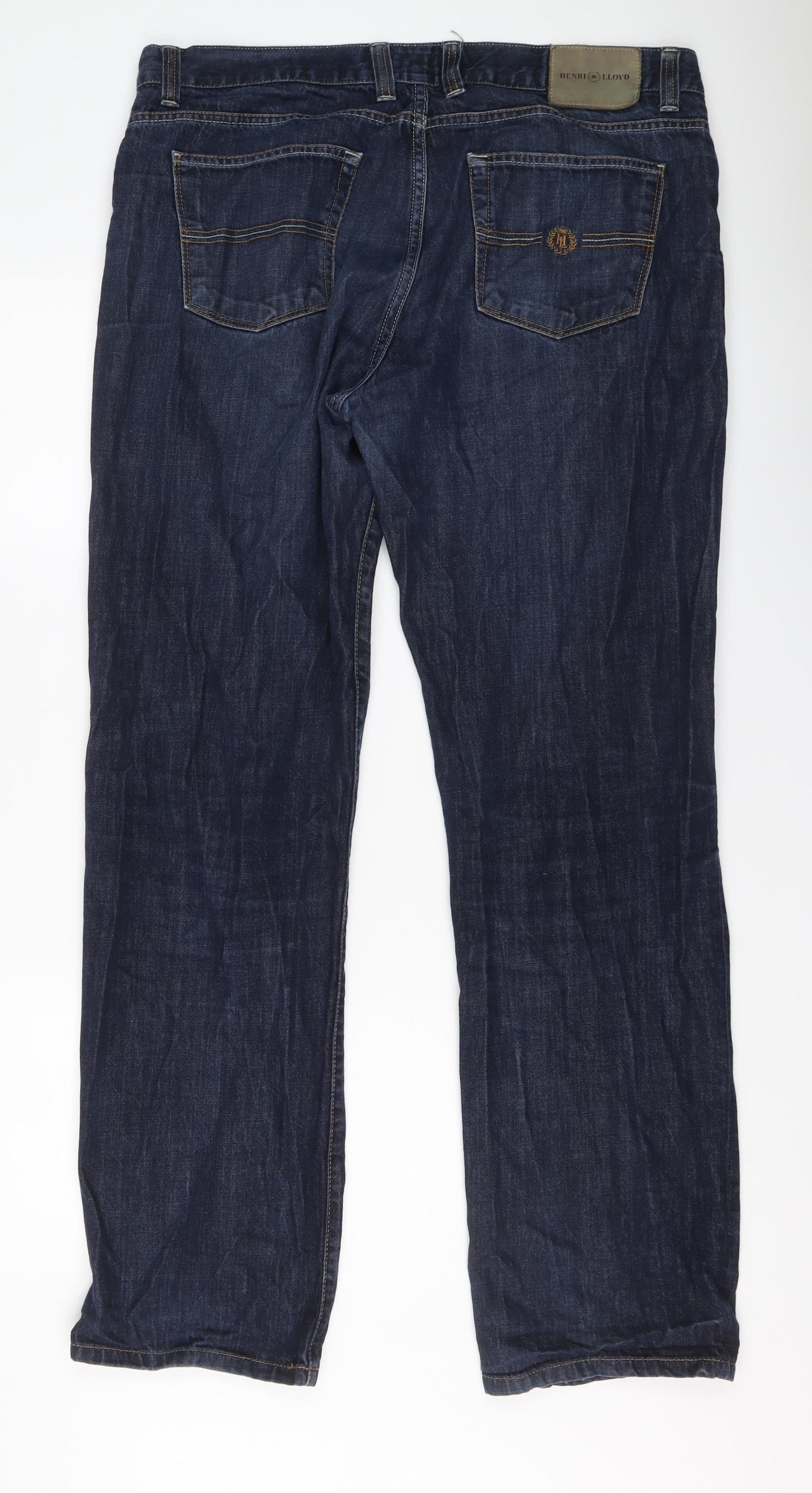 Henri Lloyd Mens Blue Cotton Straight Jeans Size 38 in L33 in Regular Button