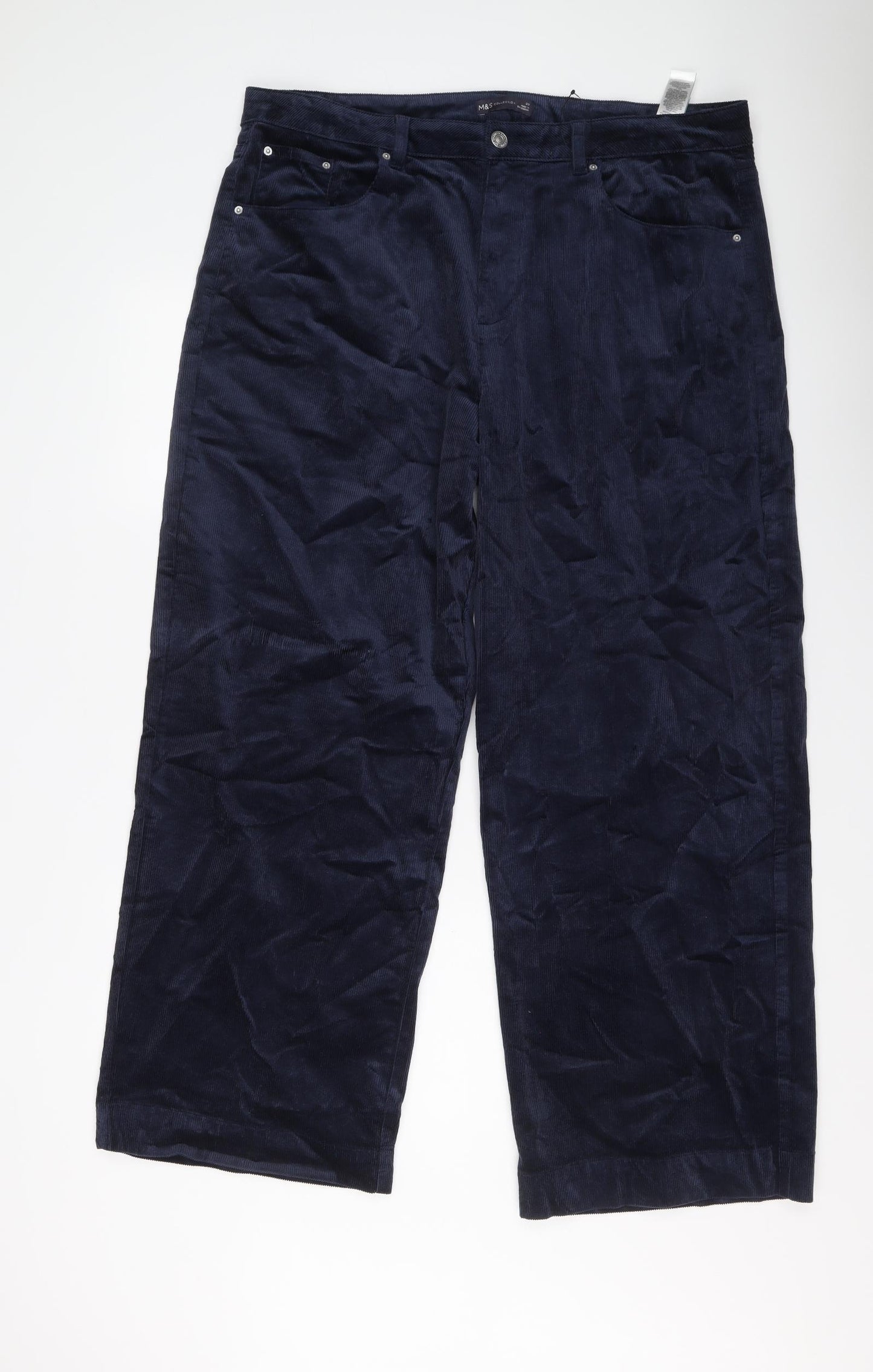 Marks and Spencer Womens Blue Cotton Trousers Size 20 L29 in Regular Button
