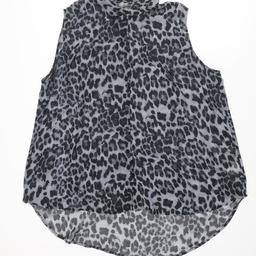 Simply Be Womens Grey Animal Print Polyester Basic Button-Up Size 24 Collared - Leopard Print