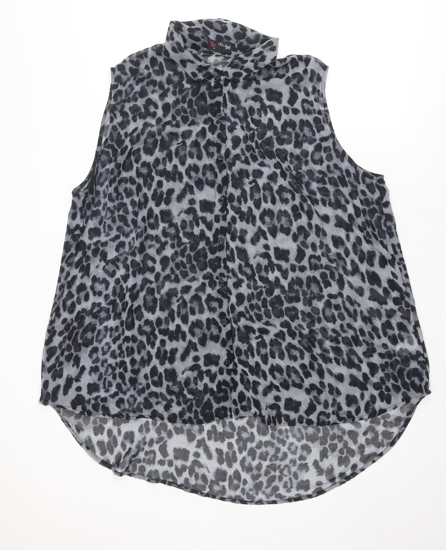 Simply Be Womens Grey Animal Print Polyester Basic Button-Up Size 24 Collared - Leopard Print