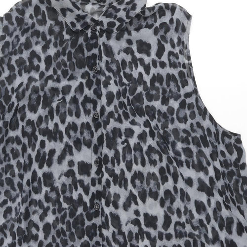 Simply Be Womens Grey Animal Print Polyester Basic Button-Up Size 24 Collared - Leopard Print