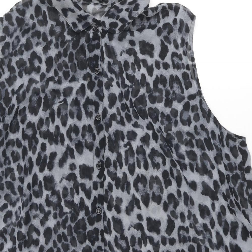 Simply Be Womens Grey Animal Print Polyester Basic Button-Up Size 24 Collared - Leopard Print